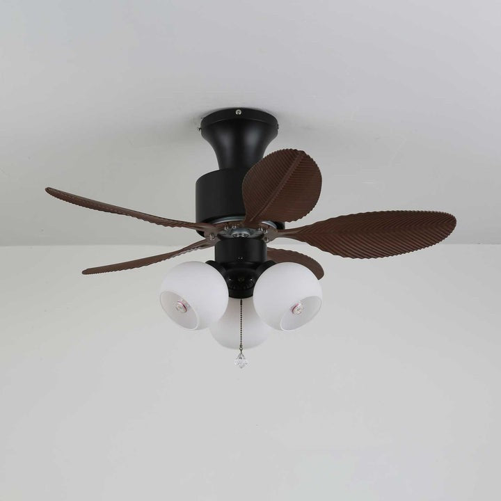 Tropical Palm Leaf Ceiling Fan Light with Frosted Globes