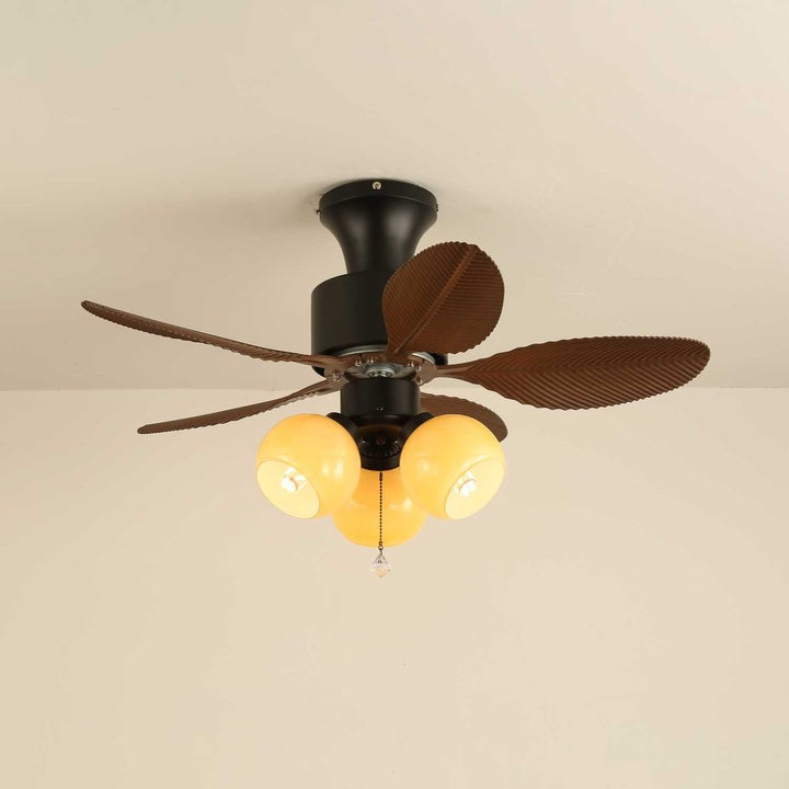 Tropical Palm Leaf Ceiling Fan Light with Frosted Globes