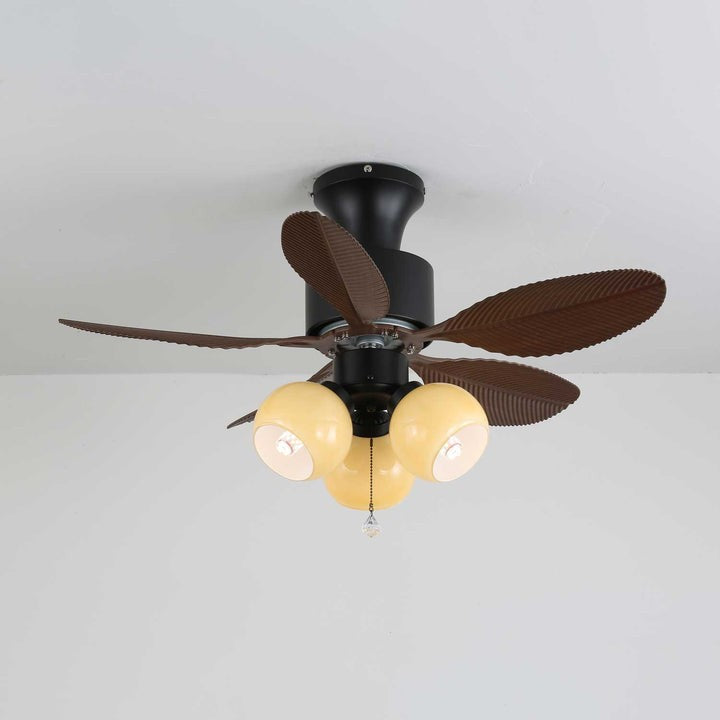 Tropical Palm Leaf Ceiling Fan Light with Frosted Globes