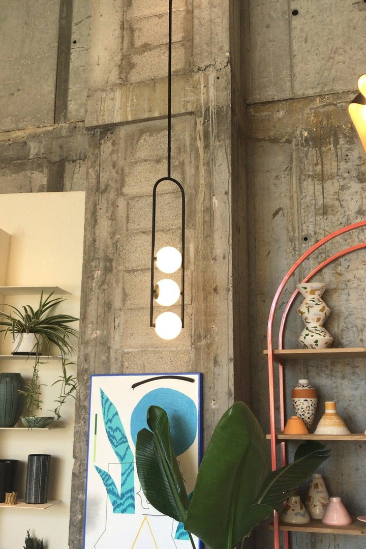 U-Shape Iron Pendant Light with Frosted Glass Globes