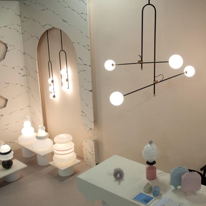 U-Shape Iron Pendant Light with Frosted Glass Globes