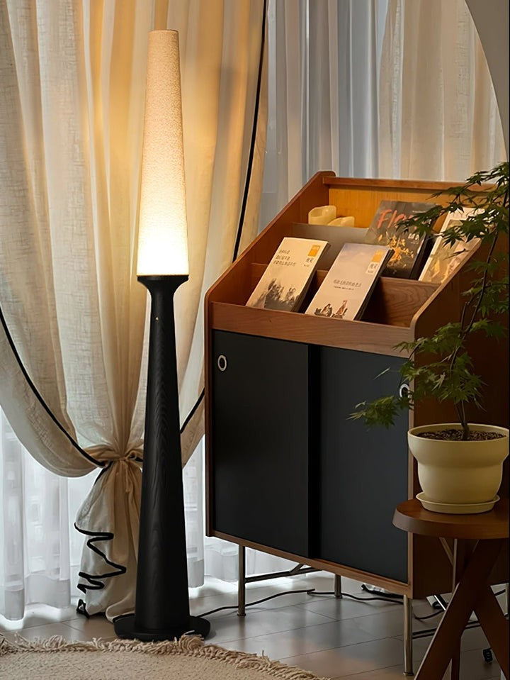Vertical Wood Base Floor Lamp with Textured Shade