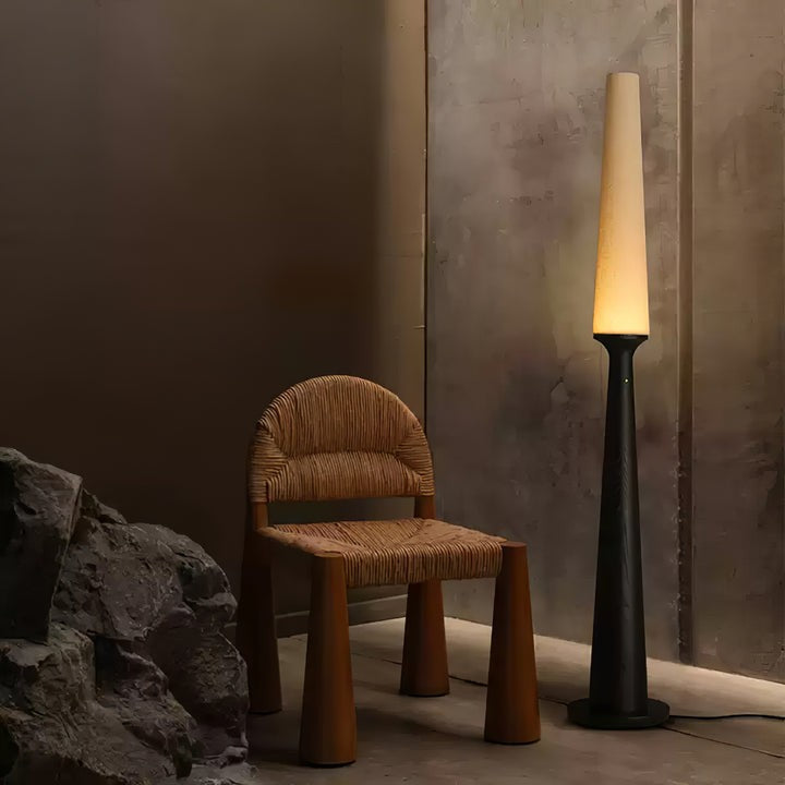 Vertical Wood Base Floor Lamp with Textured Shade