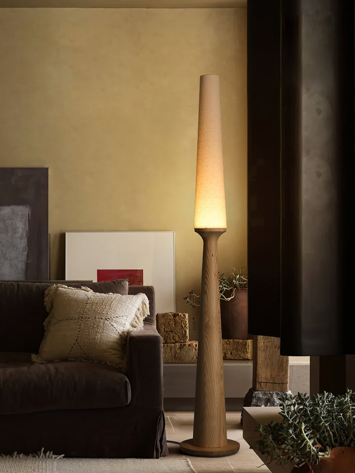 Vertical Wood Base Floor Lamp with Textured Shade