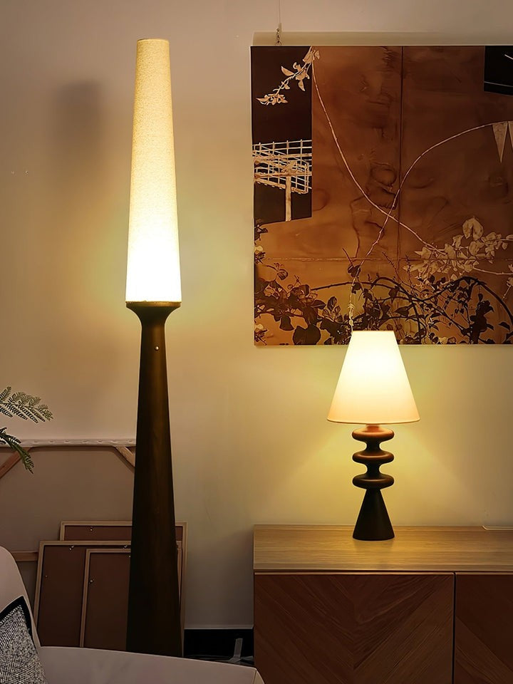 Vertical Wood Base Floor Lamp with Textured Shade