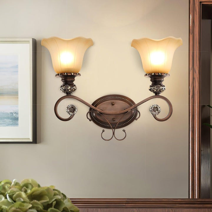 Vintage Glass Shade Wall Sconce with Brushed Copper Finish