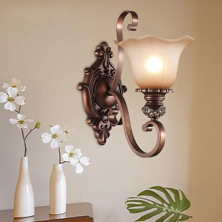 Vintage Glass Shade Wall Sconce with Brushed Copper Finish