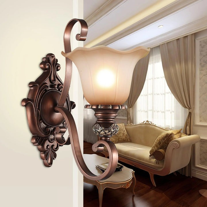 Vintage Glass Shade Wall Sconce with Brushed Copper Finish