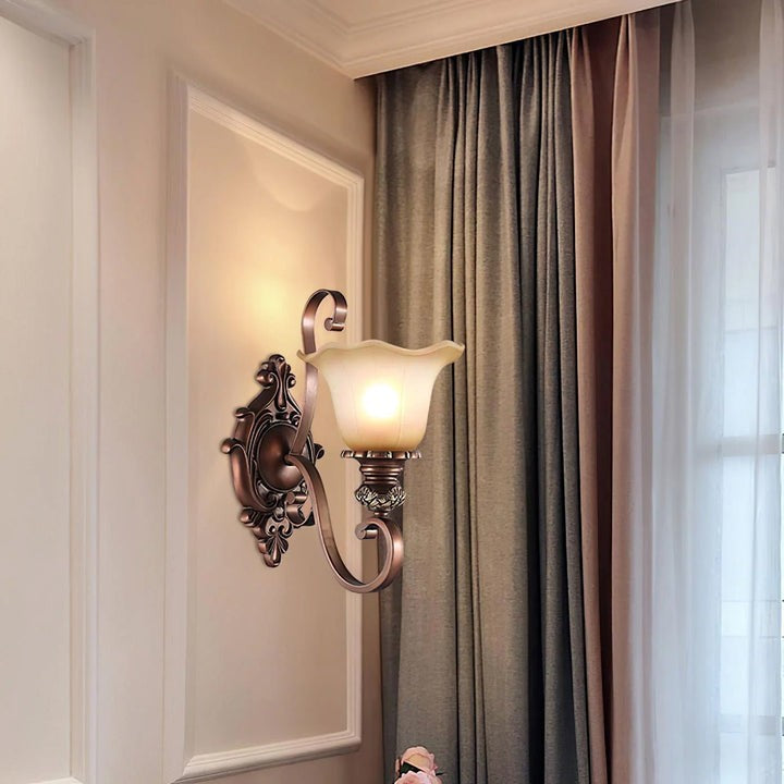 Vintage Glass Shade Wall Sconce with Brushed Copper Finish