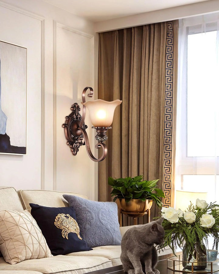 Vintage Glass Shade Wall Sconce with Brushed Copper Finish