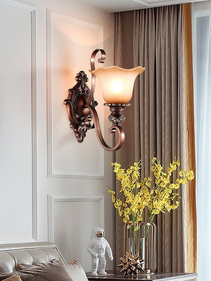 Vintage Glass Shade Wall Sconce with Brushed Copper Finish