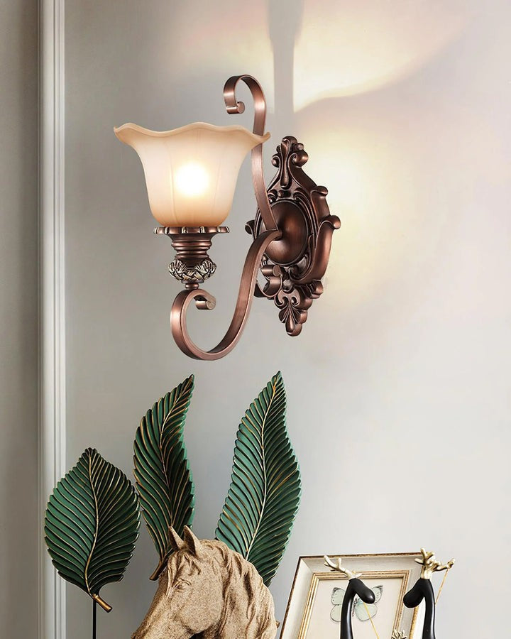 Vintage Glass Shade Wall Sconce with Brushed Copper Finish
