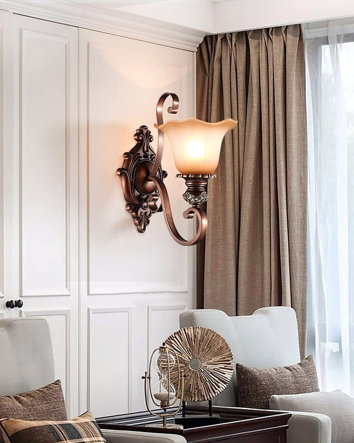 Vintage Glass Shade Wall Sconce with Brushed Copper Finish