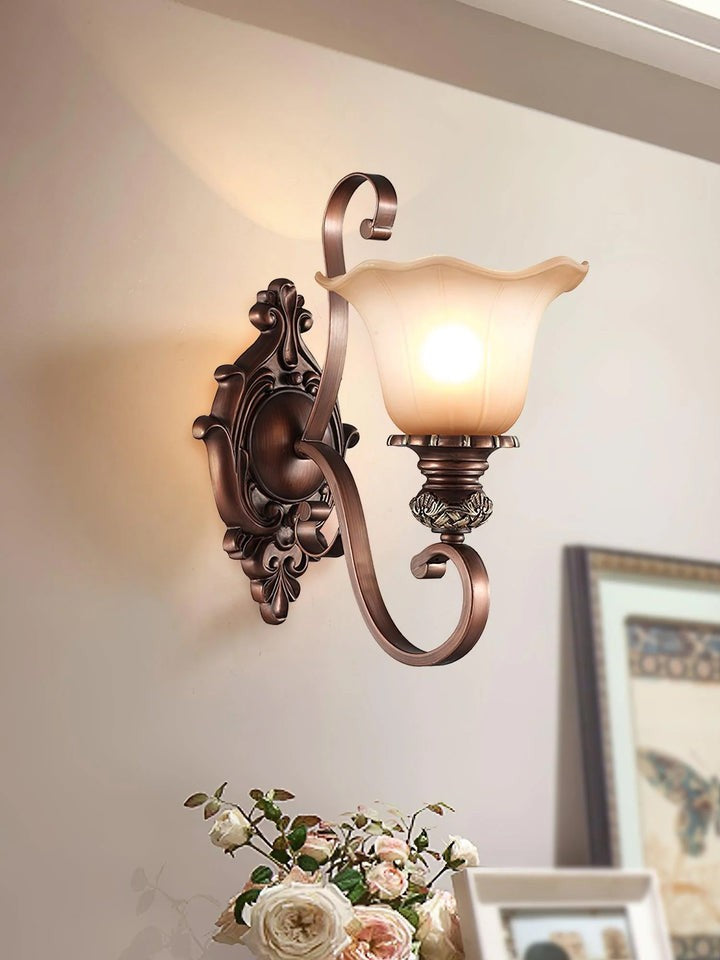 Vintage Glass Shade Wall Sconce with Brushed Copper Finish