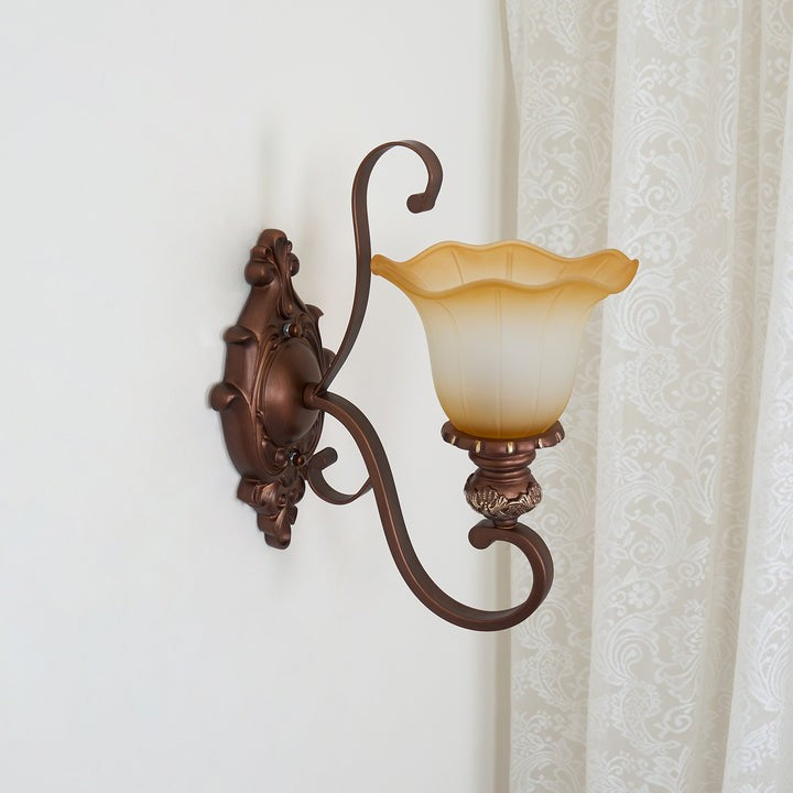 Vintage Glass Shade Wall Sconce with Brushed Copper Finish