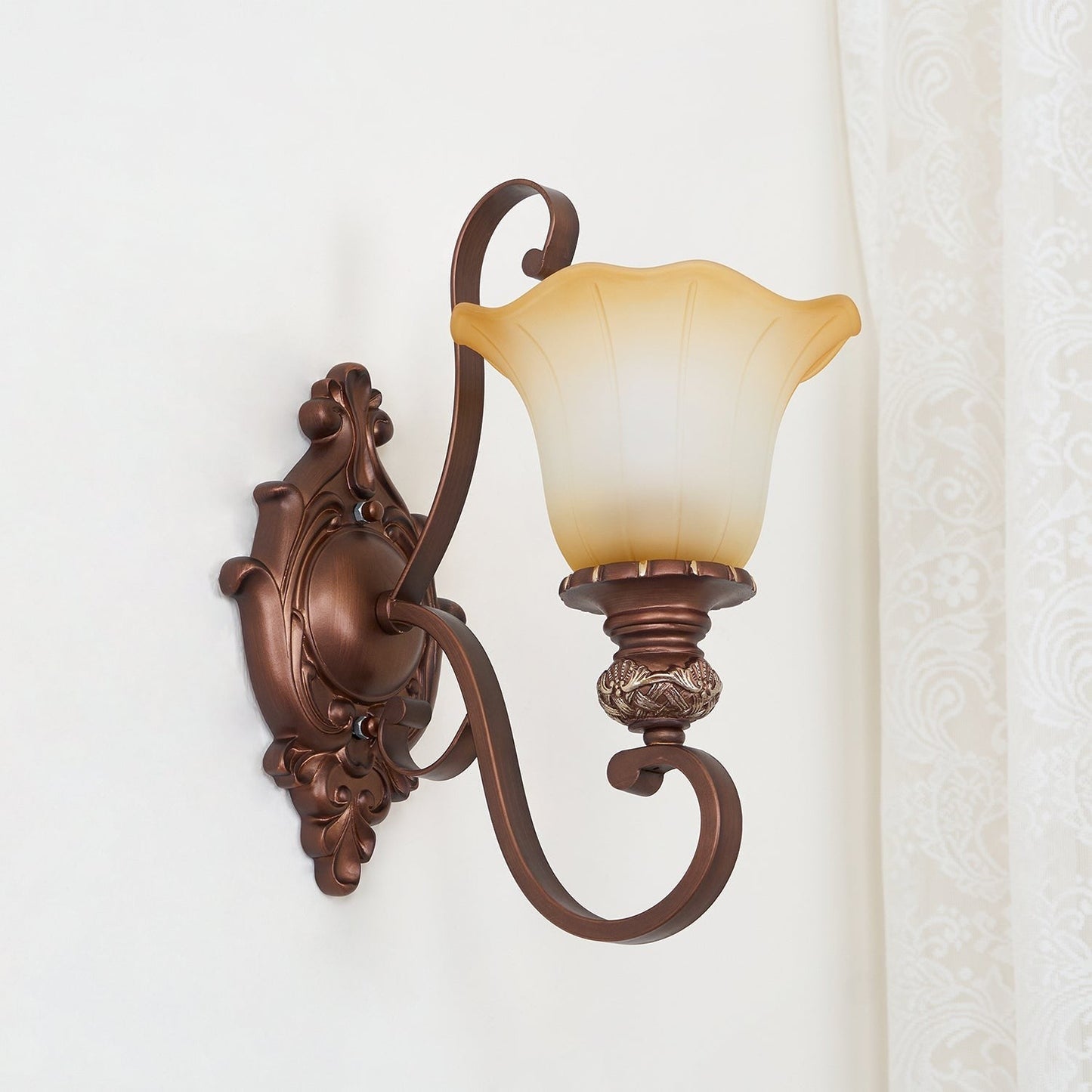 Vintage Glass Shade Wall Sconce with Brushed Copper Finish