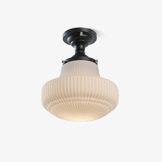 Vintage Ribbed Glass Flush Mount Ceiling Light