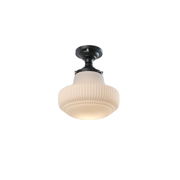 Vintage Ribbed Glass Flush Mount Ceiling Light