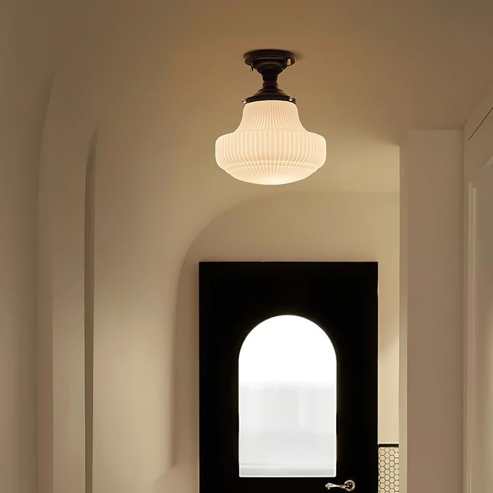 Vintage Ribbed Glass Flush Mount Ceiling Light