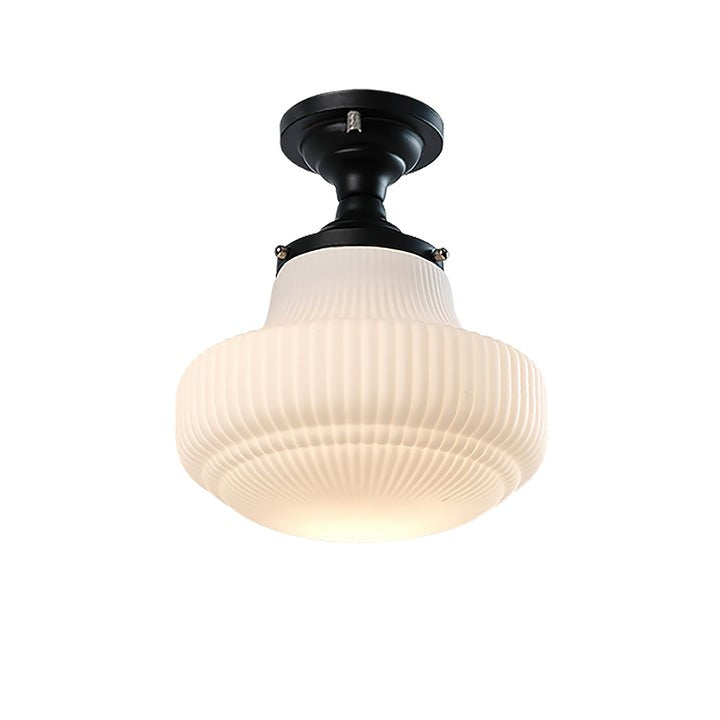 Vintage Ribbed Glass Flush Mount Ceiling Light