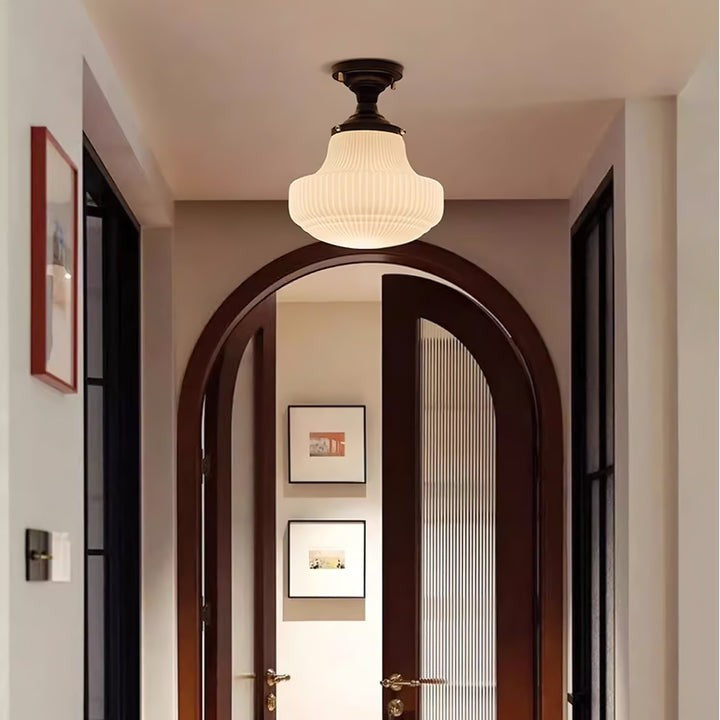 Vintage Ribbed Glass Flush Mount Ceiling Light