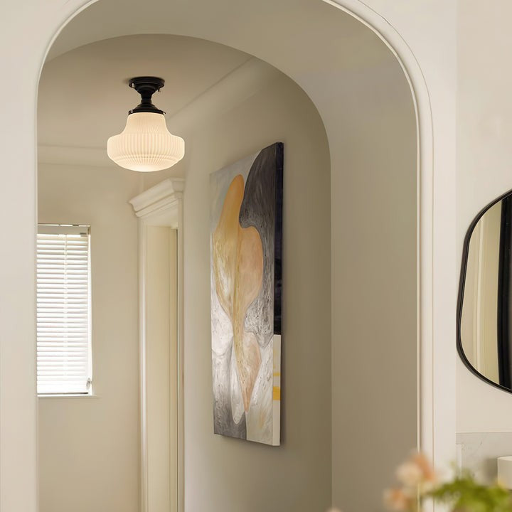 Vintage Ribbed Glass Flush Mount Ceiling Light
