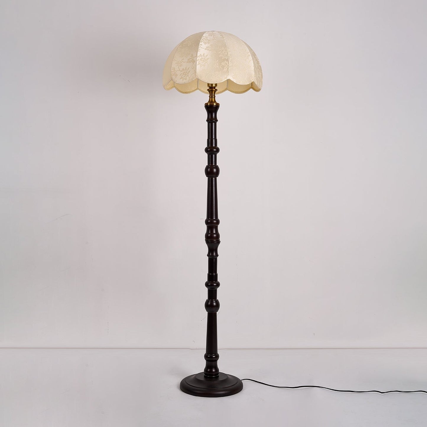 Vintage Sculpted Wood Floor Lamp with Fabric Shade