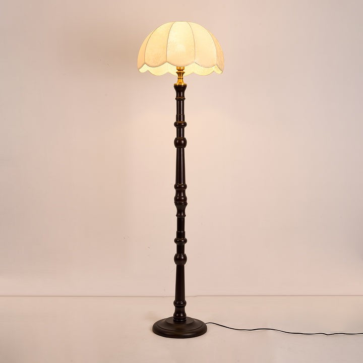 Vintage Sculpted Wood Floor Lamp with Fabric Shade