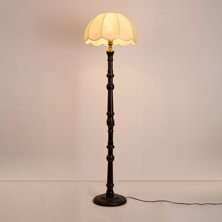 Vintage Sculpted Wood Floor Lamp with Fabric Shade