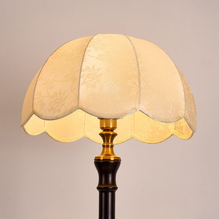 Vintage Sculpted Wood Floor Lamp with Fabric Shade