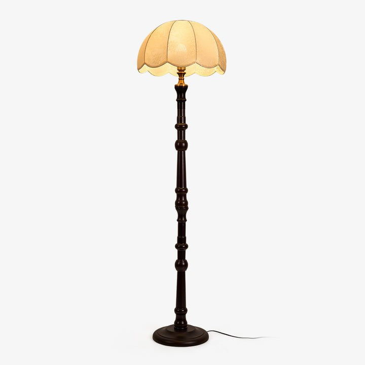 Vintage Sculpted Wood Floor Lamp with Fabric Shade
