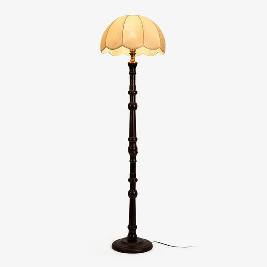 Vintage Sculpted Wood Floor Lamp with Fabric Shade