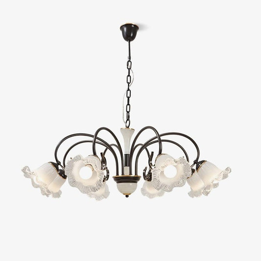 Vintage-Style Black Floral Chandelier with Brass & Glass Accents