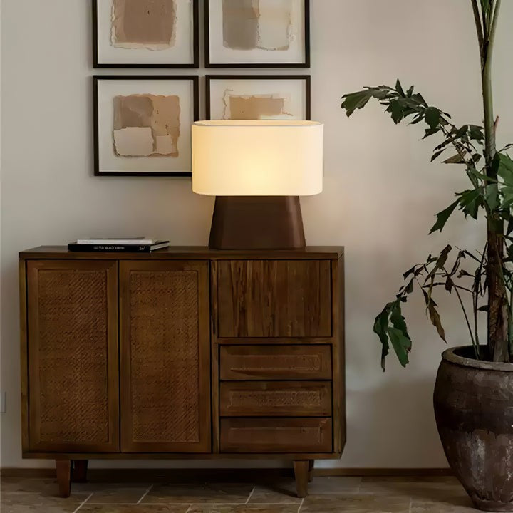 Walnut and White Touch-Control LED Table Lamp