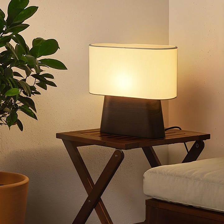 Walnut and White Touch-Control LED Table Lamp