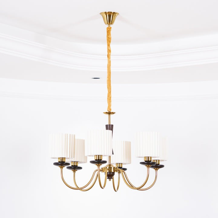 Walnut & Copper Multi-Arm Pleated Shade Chandelier