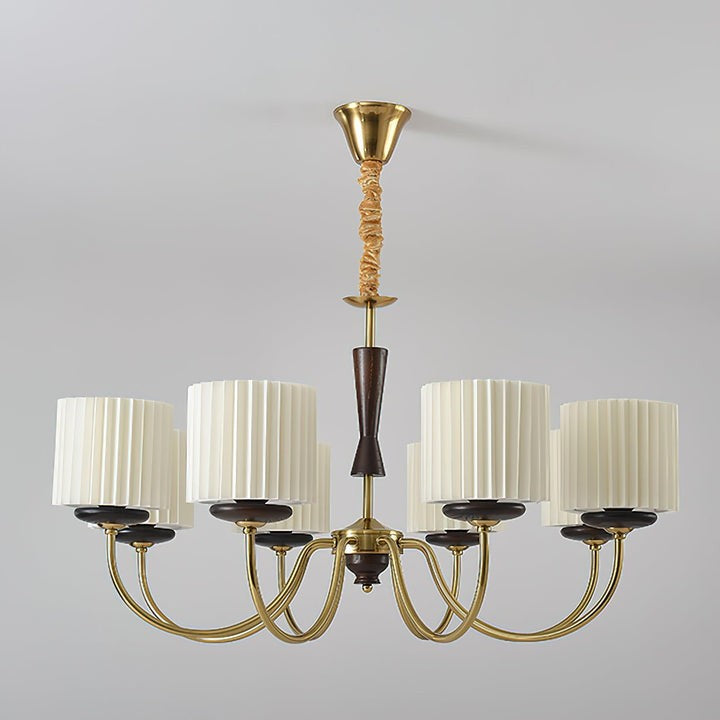 Walnut & Copper Multi-Arm Pleated Shade Chandelier