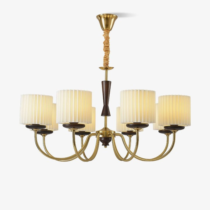 Walnut & Copper Multi-Arm Pleated Shade Chandelier