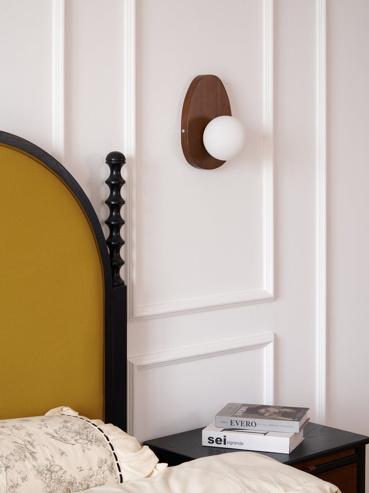 Walnut Wood Wall Sconce with Globe Shade