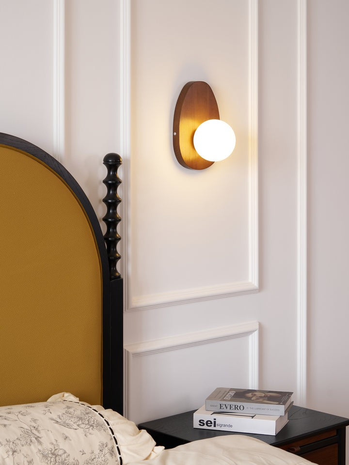 Walnut Wood Wall Sconce with Globe Shade
