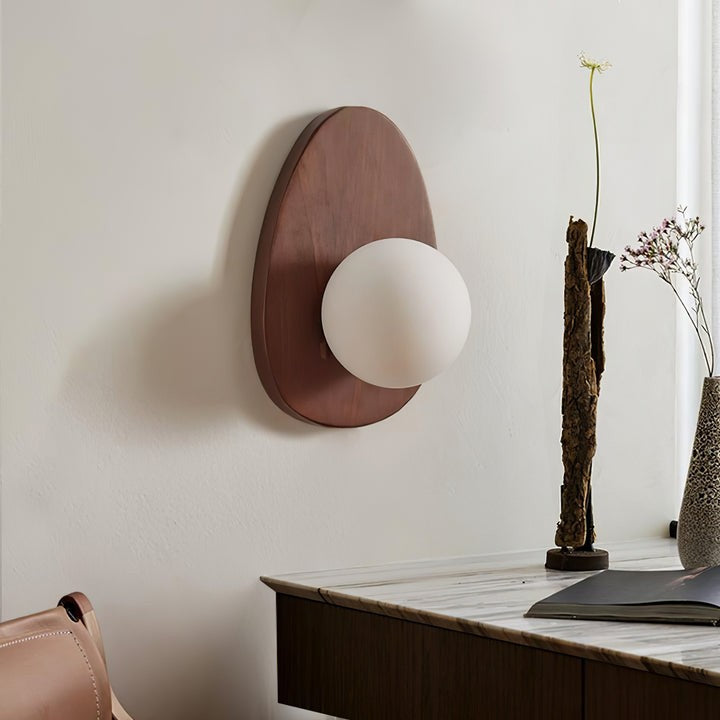 Walnut Wood Wall Sconce with Globe Shade