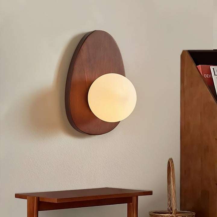 Walnut Wood Wall Sconce with Globe Shade