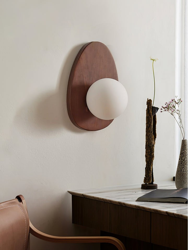 Walnut Wood Wall Sconce with Globe Shade