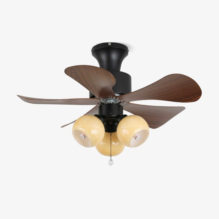 Walnut Woodgrain Ceiling Fan Light with Amber Glass Globes
