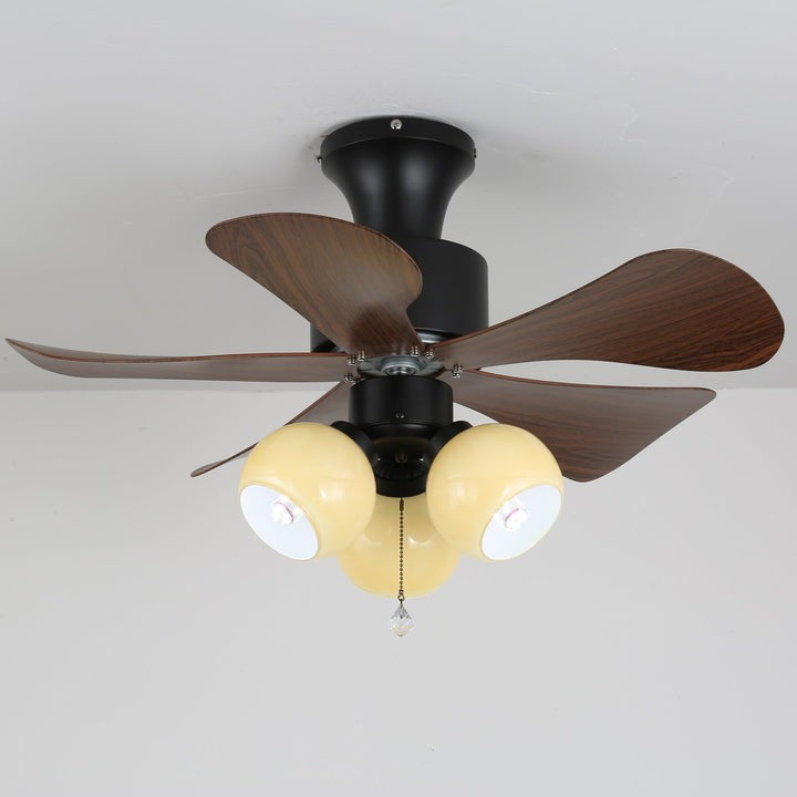 Walnut Woodgrain Ceiling Fan Light with Amber Glass Globes
