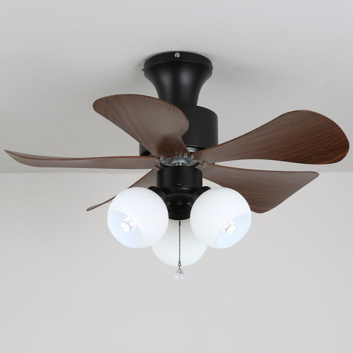 Walnut Woodgrain Ceiling Fan Light with Amber Glass Globes