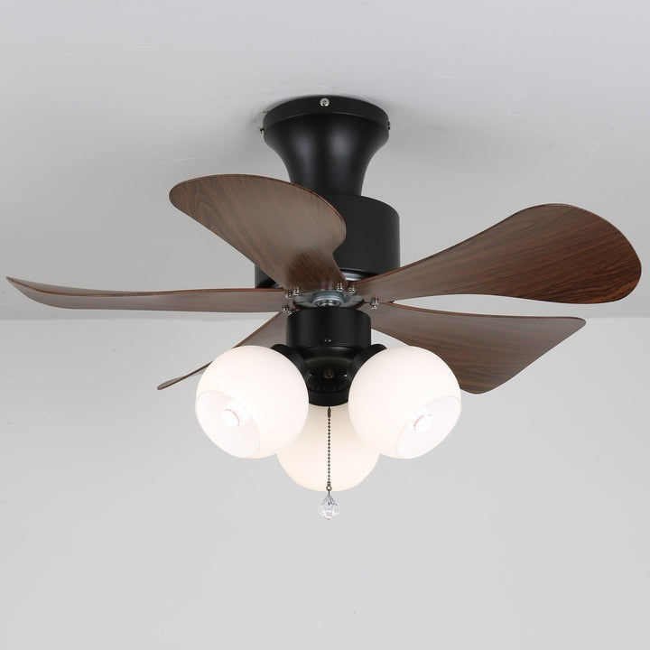 Walnut Woodgrain Ceiling Fan Light with Amber Glass Globes