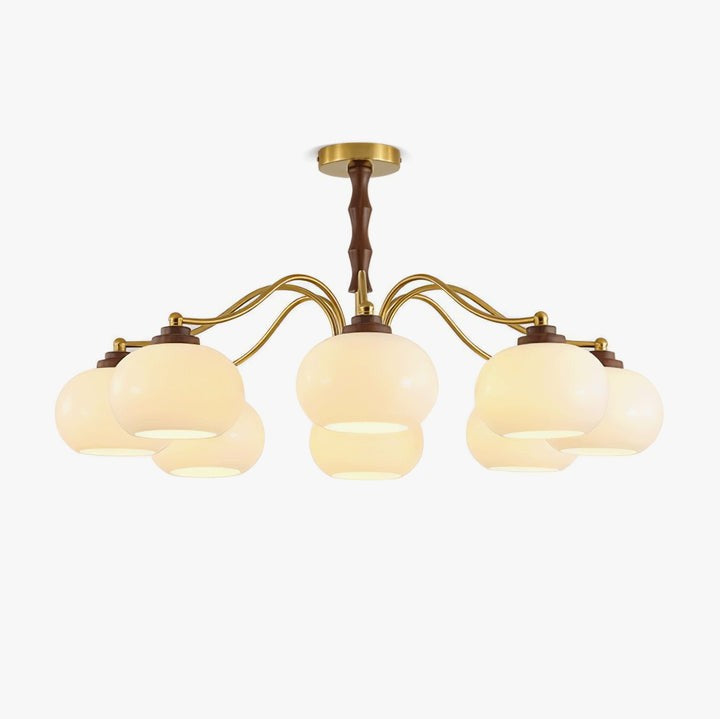 Walnut-Tone Glass Globe Ceiling Chandelier