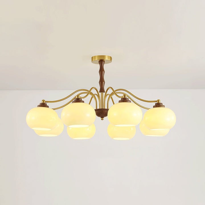 Walnut-Tone Glass Globe Ceiling Chandelier