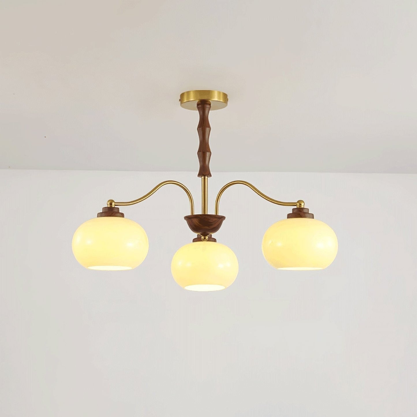 Walnut-Tone Glass Globe Ceiling Chandelier